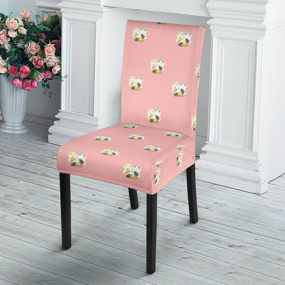 Cute Hamster Cheese Pattern Pink Background Dining Chair Slipcover