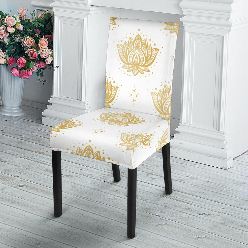 Gold Ornamental Lotue Waterlily Symbol Pattern Dining Chair Slipcover