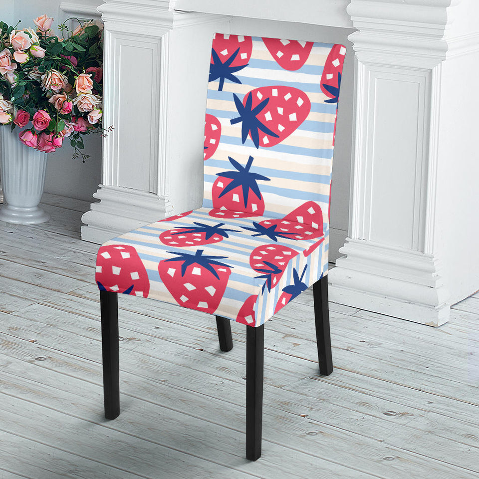 Strawberry Pattern Blue Lines Background Dining Chair Slipcover