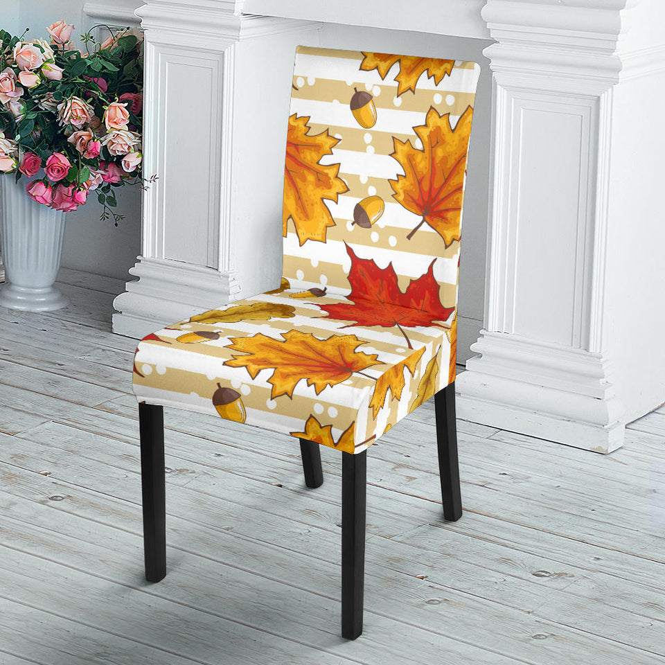 Maple Leaf Oak Leaf Acorns Beige Striped Background Dining Chair Slipcover