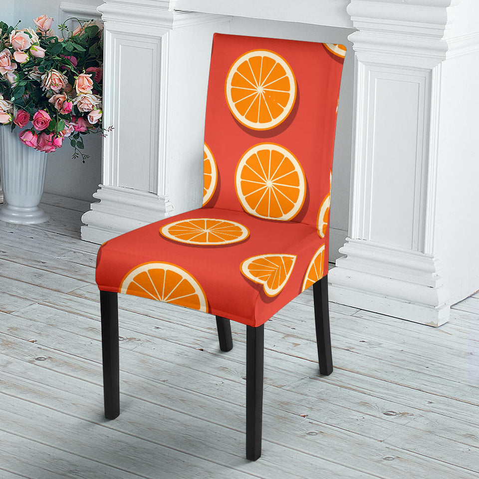 Oranges Pattern Red Background Dining Chair Slipcover