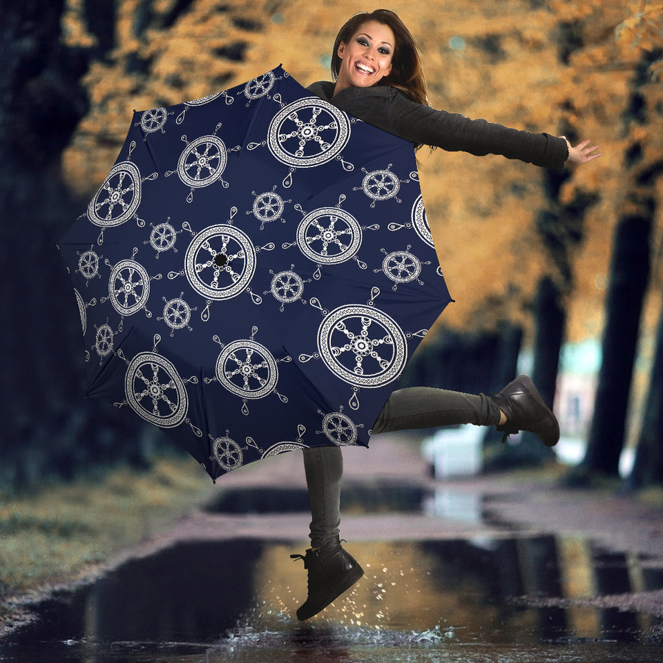 Nautical Steering Wheel Design Pattern Umbrella