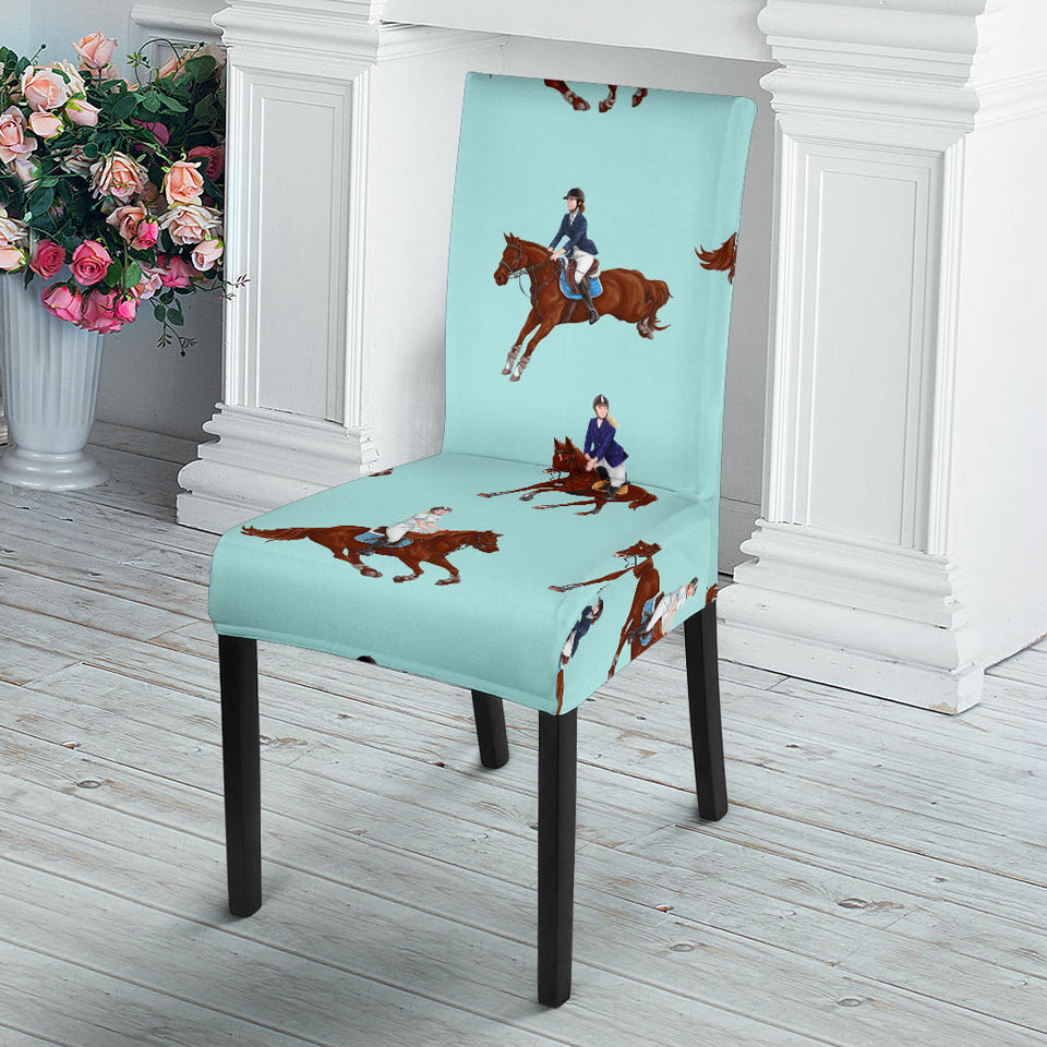 Horses Running Horses Rider Pattern Dining Chair Slipcover