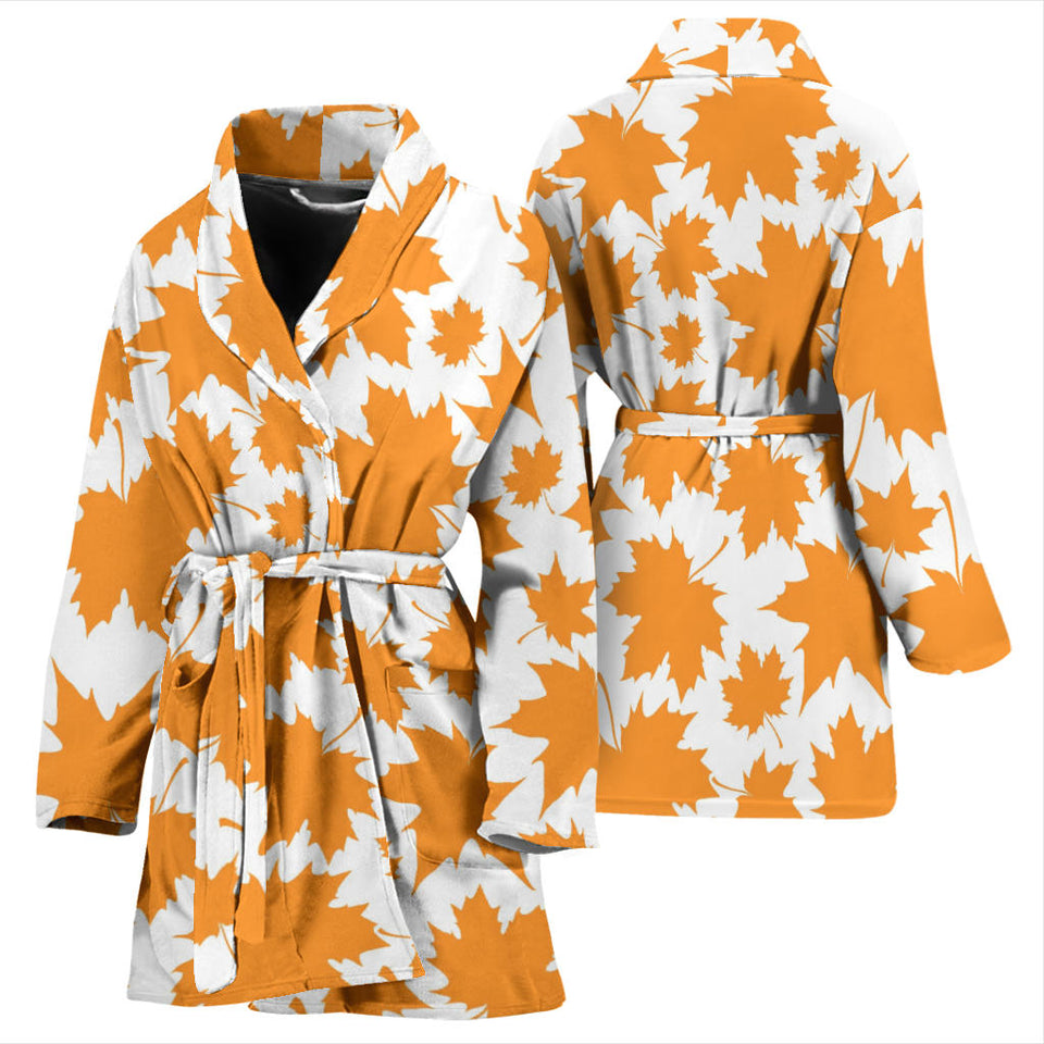 Orange Maple Leaf Pattern Women'S Bathrobe