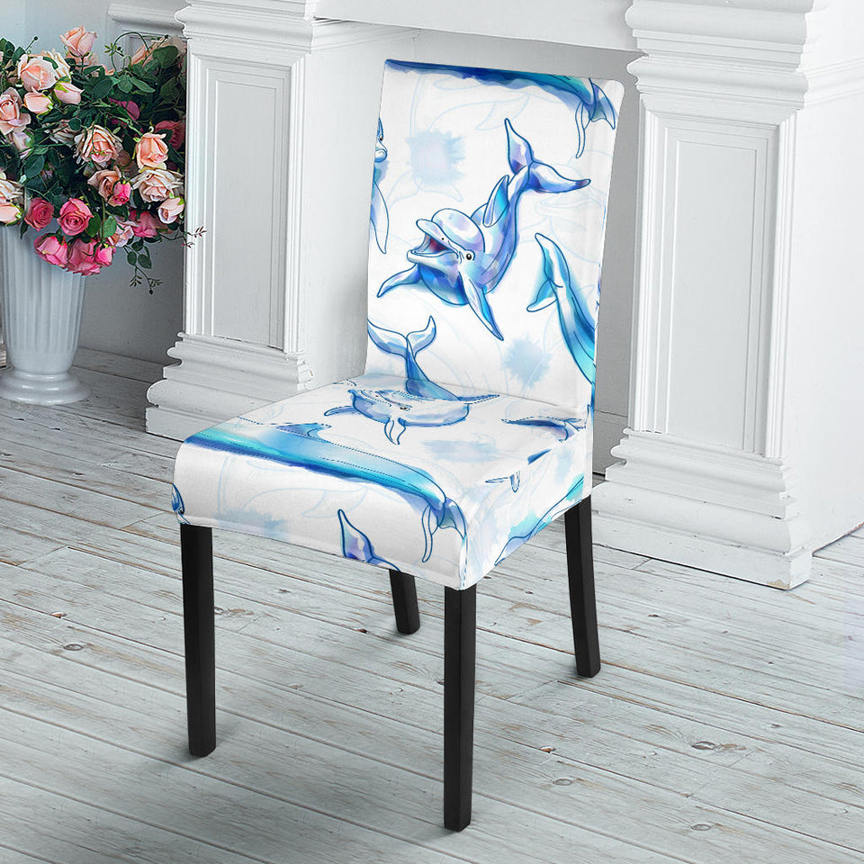 Watercolor Dolphin Pattern Dining Chair Slipcover
