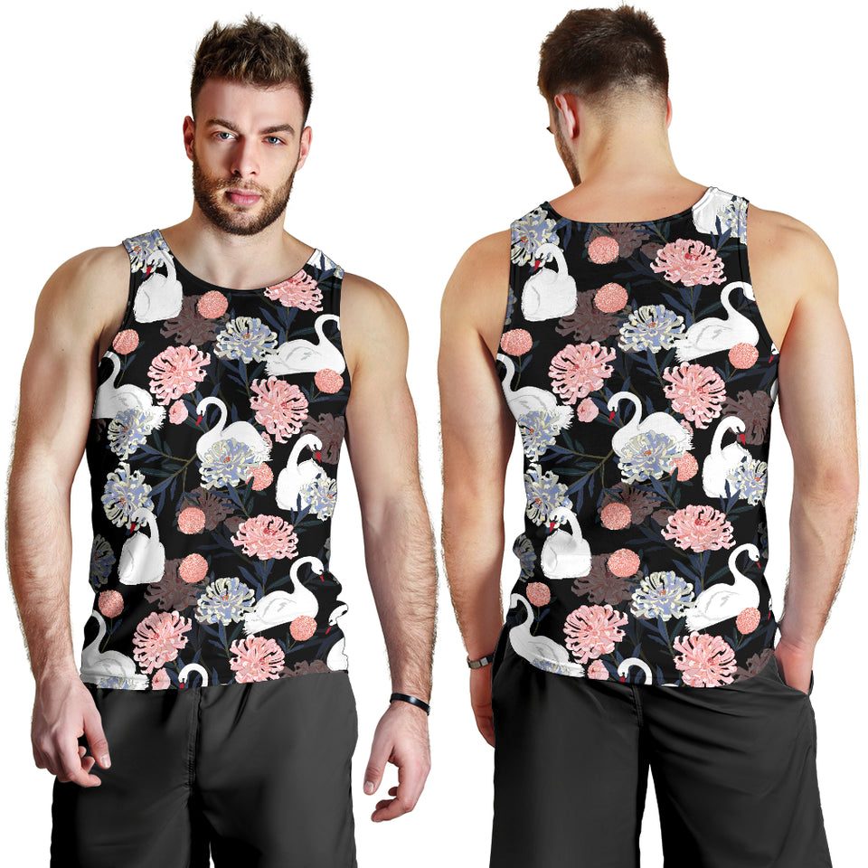 white swan blooming flower pattern Men Tank Top