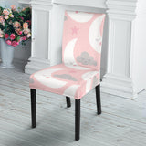 Cute Moon Cloud Star Pattern Pink Dot Background Dining Chair Slipcover