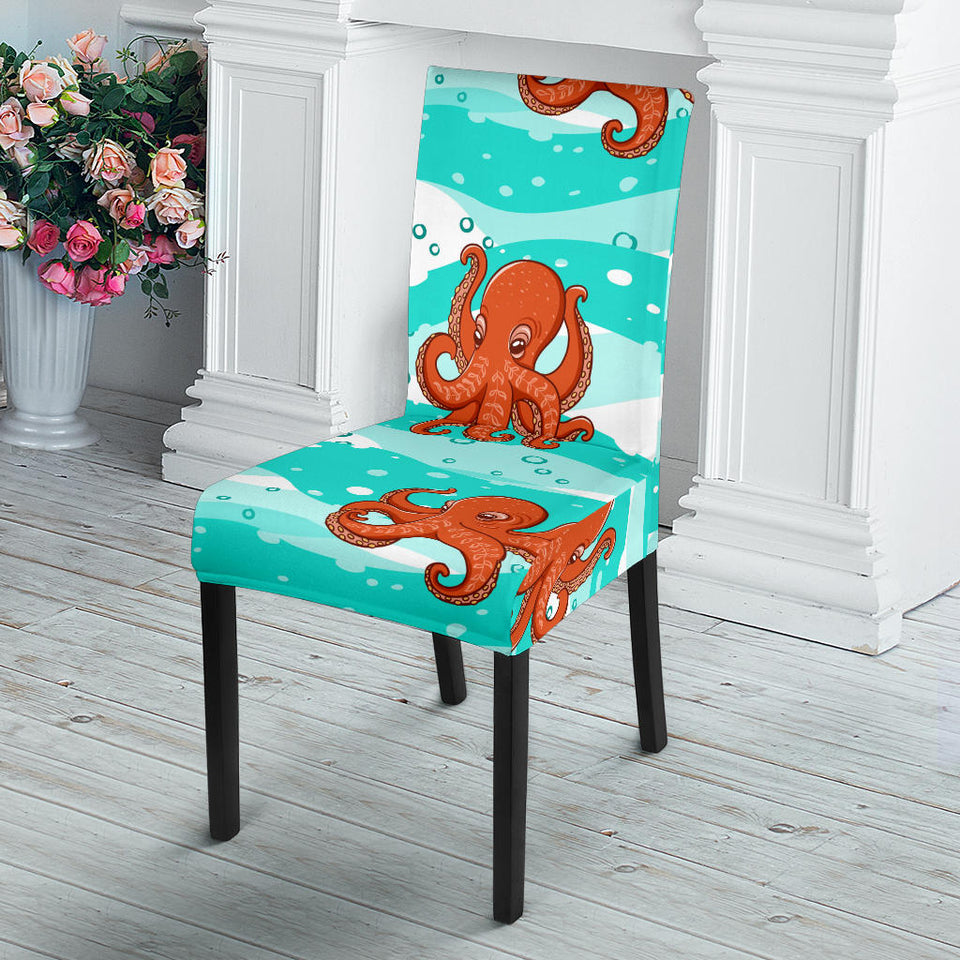 Octopuses Sea Wave Background Dining Chair Slipcover