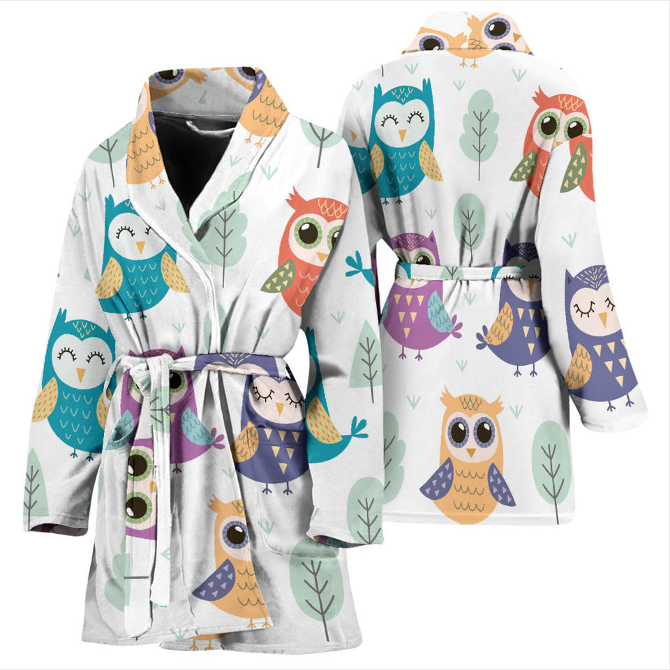 Cute Owl Pattern Women'S Bathrobe