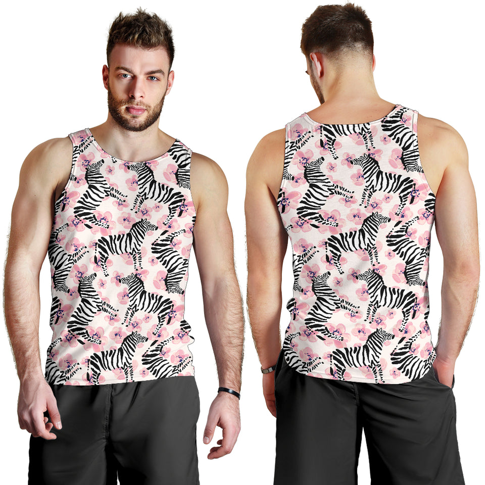 Zebra pink flower background Men Tank Top