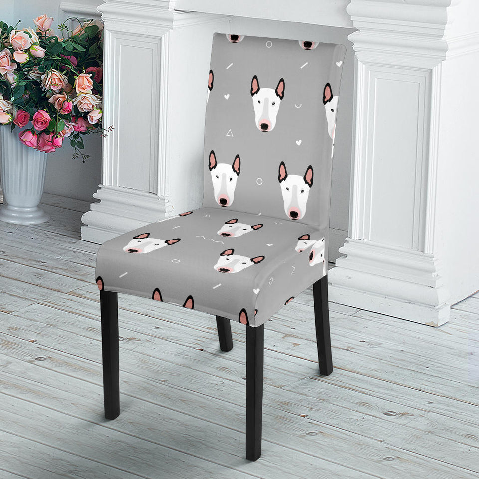 Bull Terrier Pattern Print Design 05 Dining Chair Slipcover