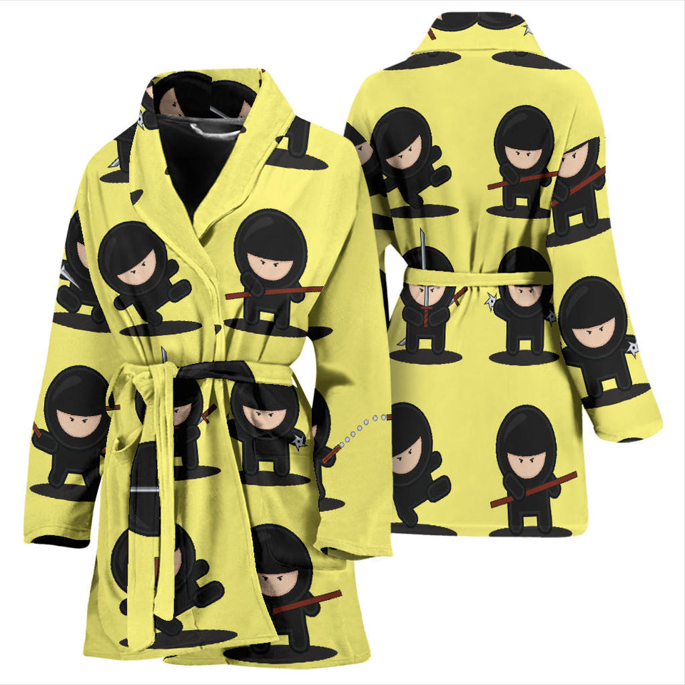 Cute Ninja Yellow Background Women'S Bathrobe
