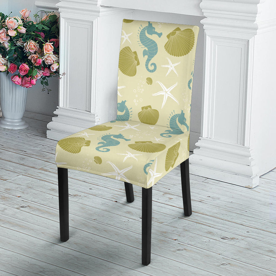 Seahorse Shell Starfish Pattern Background Dining Chair Slipcover