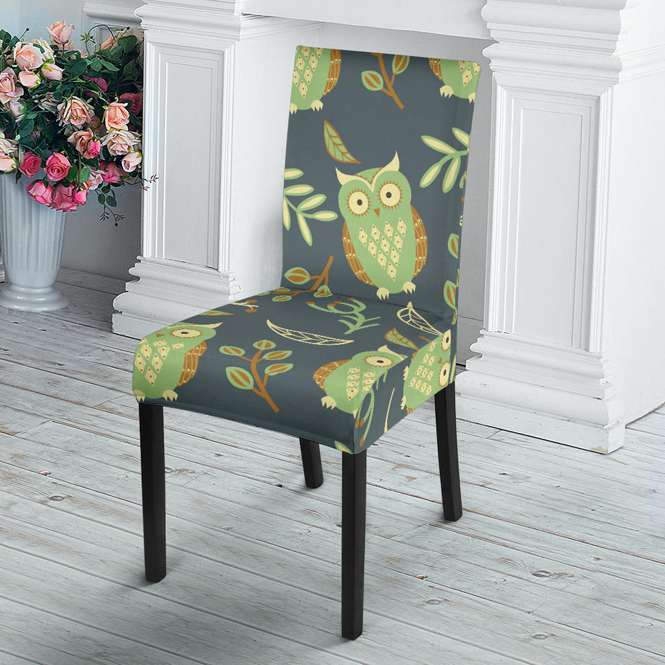 Cute Owls Leaves Pattern Dining Chair Slipcover