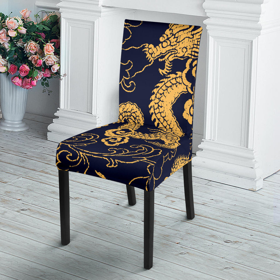 Gold Dragon Pattern Dining Chair Slipcover