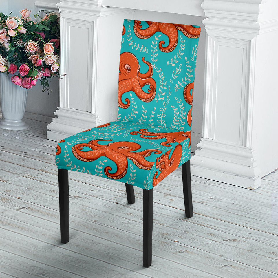 Octopus Turquoise Background Dining Chair Slipcover