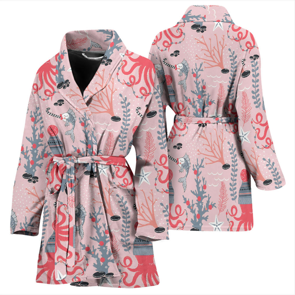 Octopus Winter Hat Garland Fish Candy Seaweed Coral Starfish Women'S Bathrobe