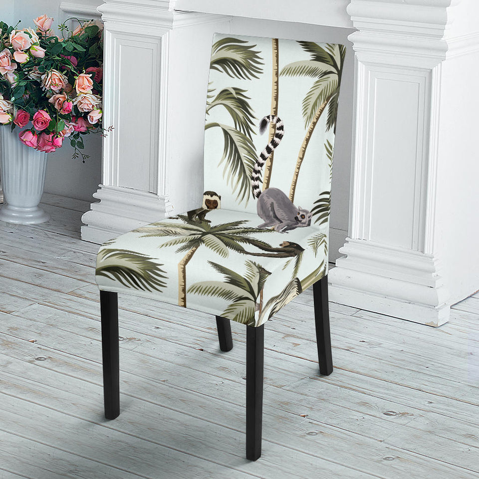 Monkey Sloth Lemur Palm Trees Pattern Dining Chair Slipcover