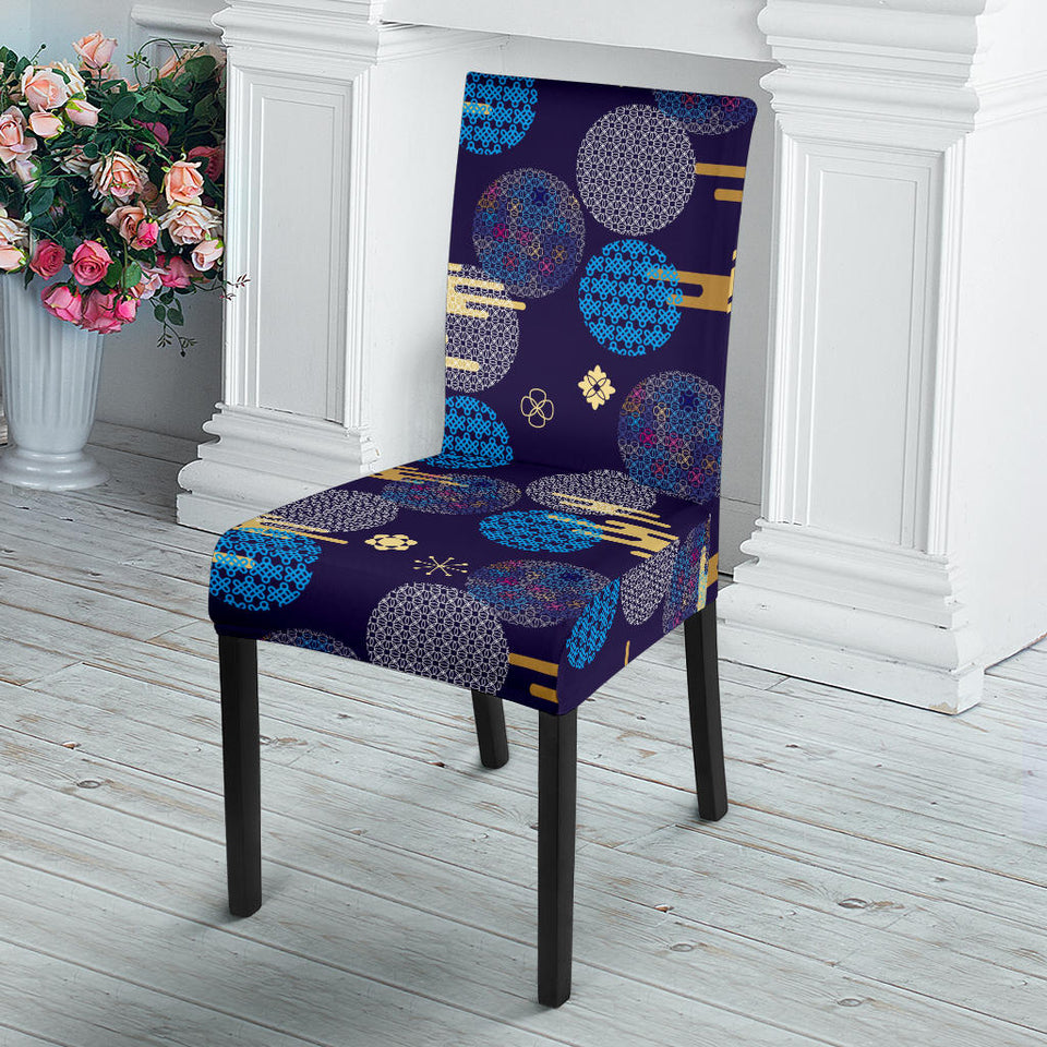 Blue Japanese Pattern Cloud Wave Flower Dining Chair Slipcover