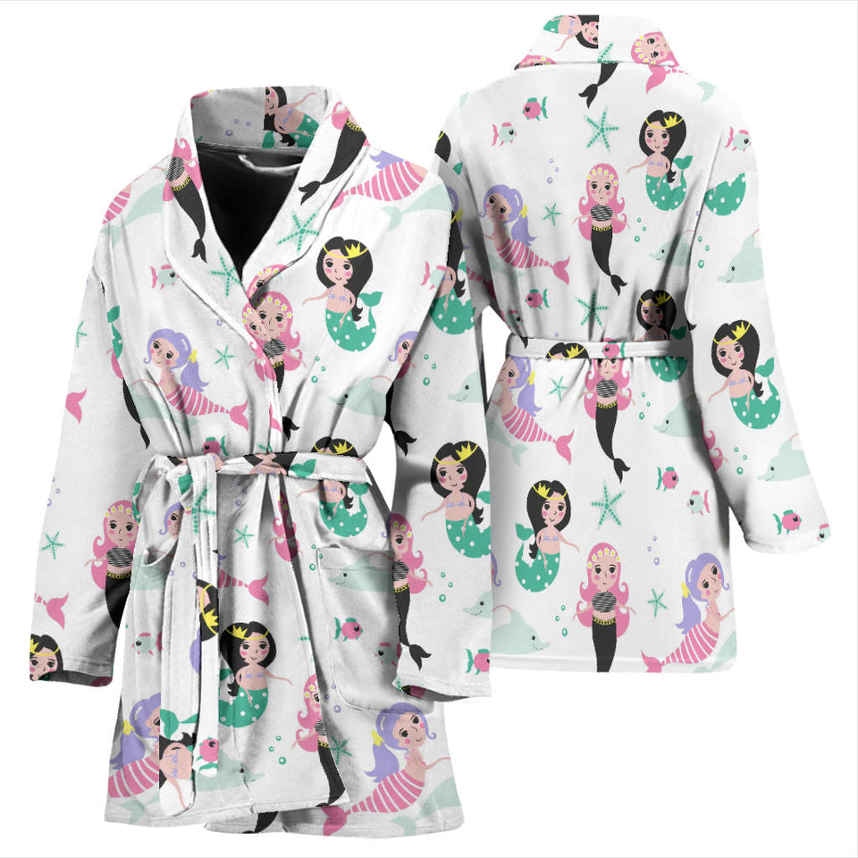 Cute Mermaid Dolphin Fish Starfish Pattern Women'S Bathrobe