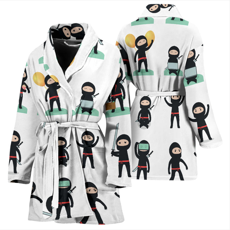 Cute Ninja Katana Sword Pattern Women'S Bathrobe