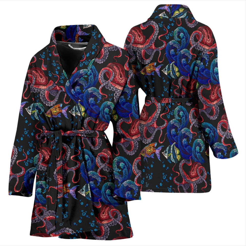 Octopus Sea Wave Tropical Fishe Pattern Women'S Bathrobe