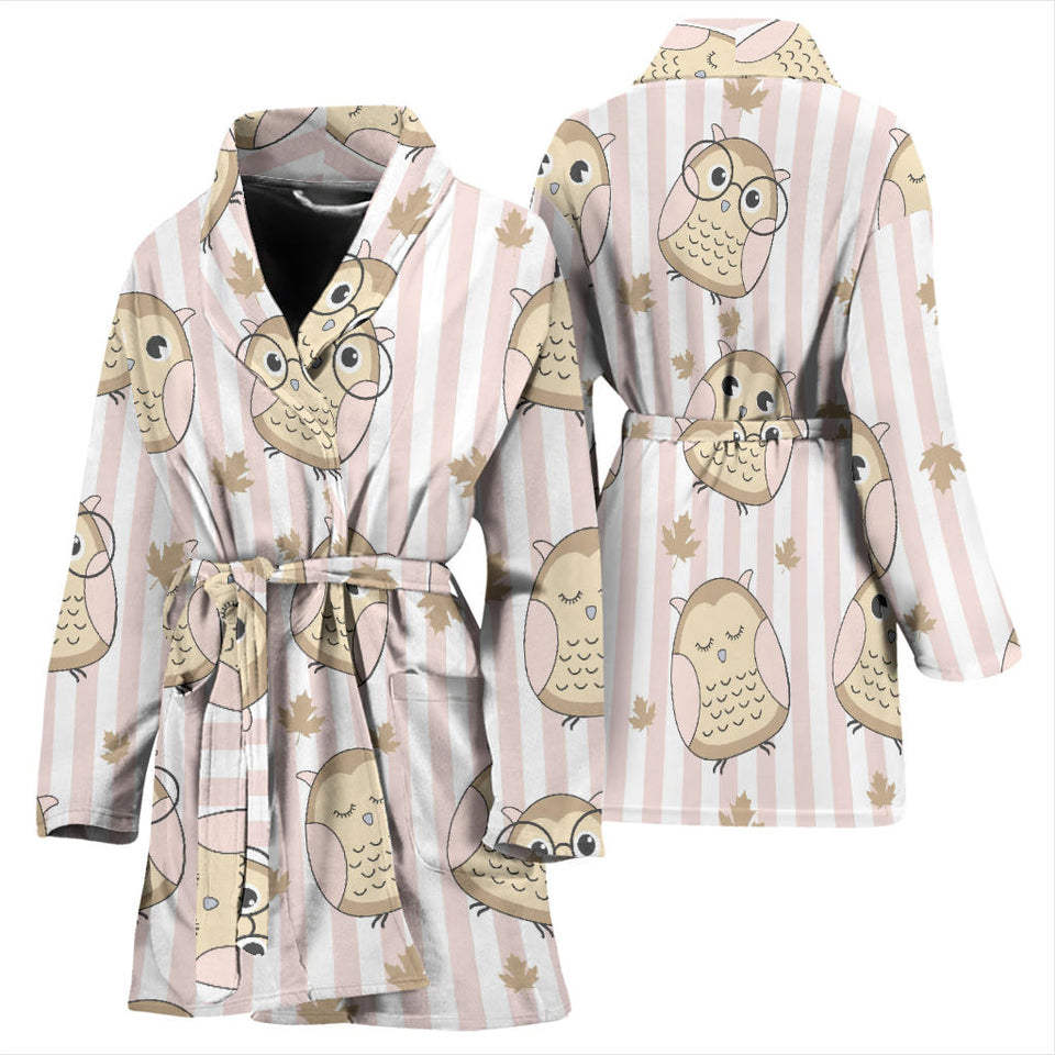 Cute Owl Leaf Women'S Bathrobe