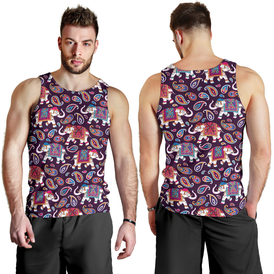 Elephant indian style ornament pattern Men Tank Top