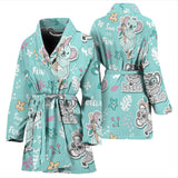 Cute Koalas Blue Background Pattern Women'S Bathrobe