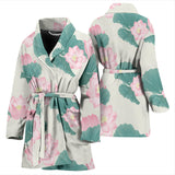 Pink Lotus Waterlily Leaves Pattern Women'S Bathrobe