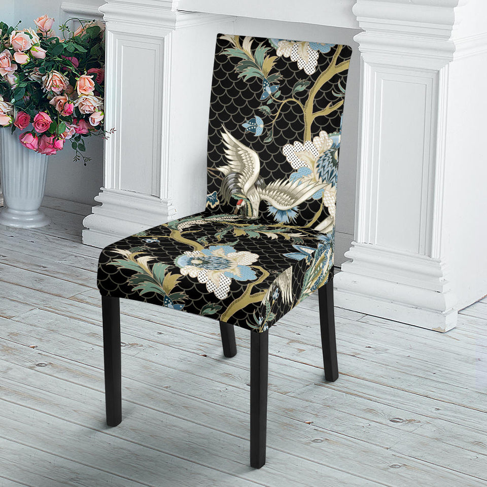 Japanese Crane Ornament Elements Dining Chair Slipcover