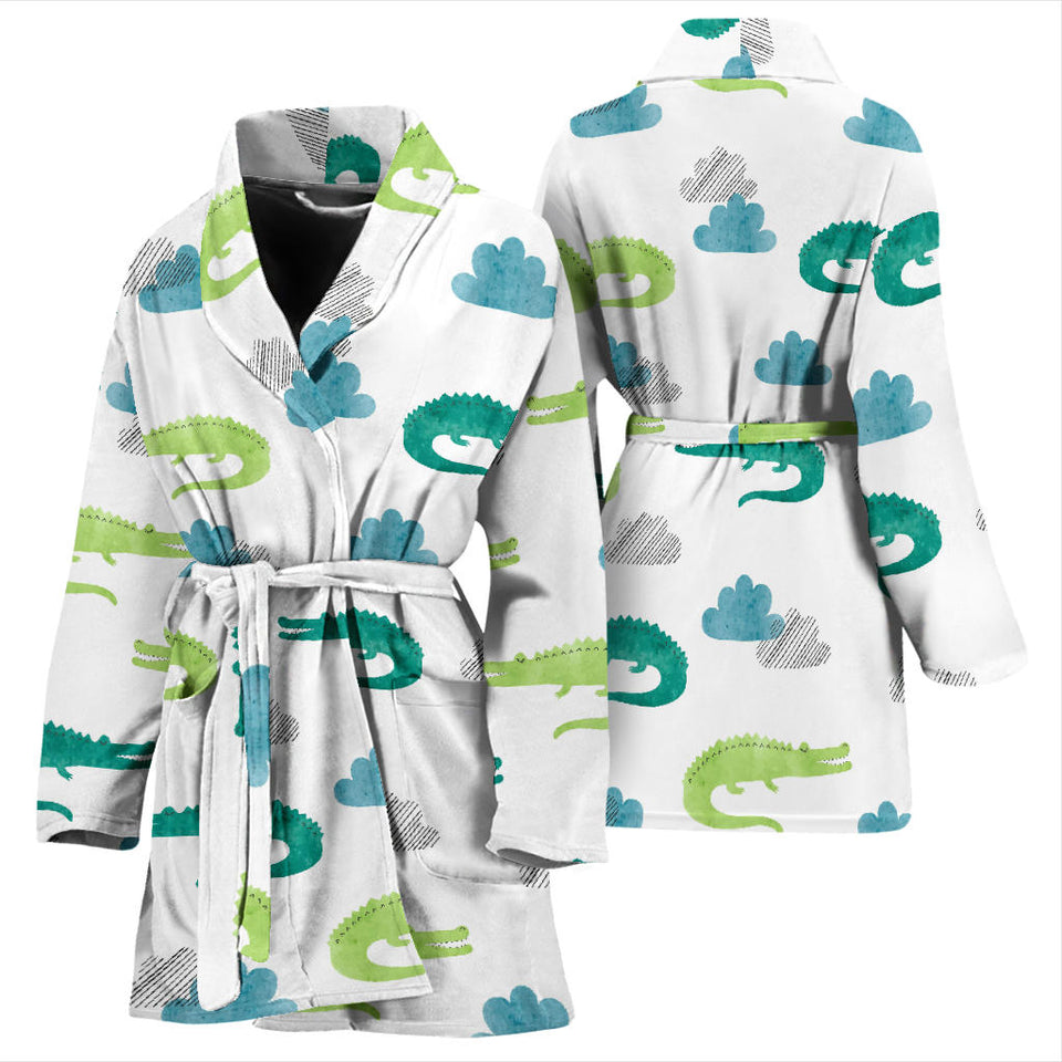 Watercolor Crocodile Pattern Women'S Bathrobe