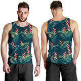 heliconia flowers, palm and monstera leaves on black background pattern Men Tank Top