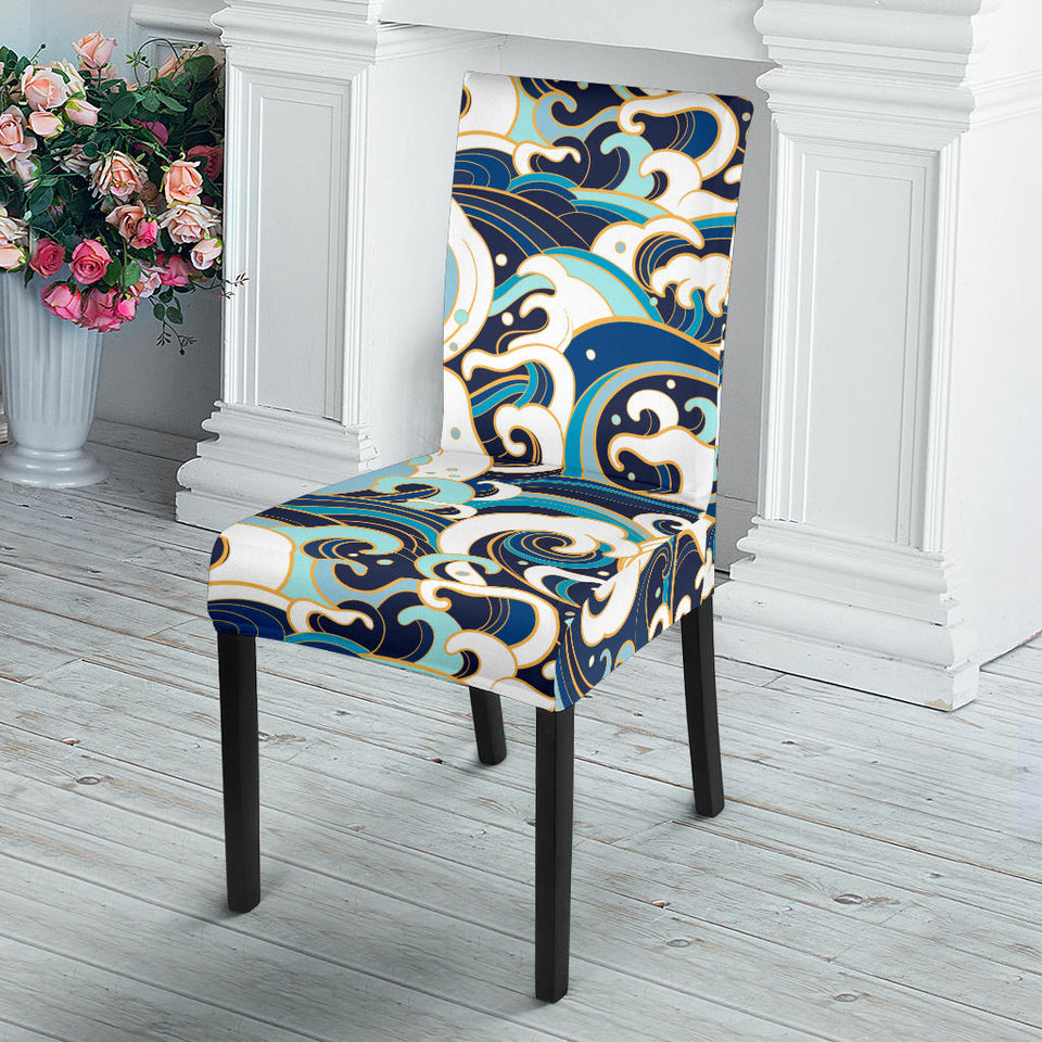 Japanese Wave Pattern Dining Chair Slipcover