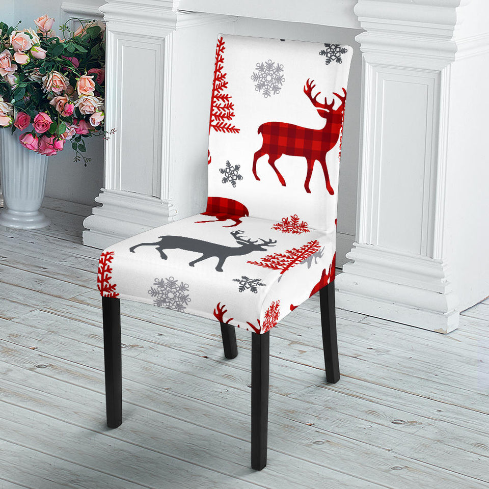 Deer Tree Snowflakes Chrismas Pattern Dining Chair Slipcover