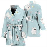 White Cute Hamsters Heart Pattern Women'S Bathrobe
