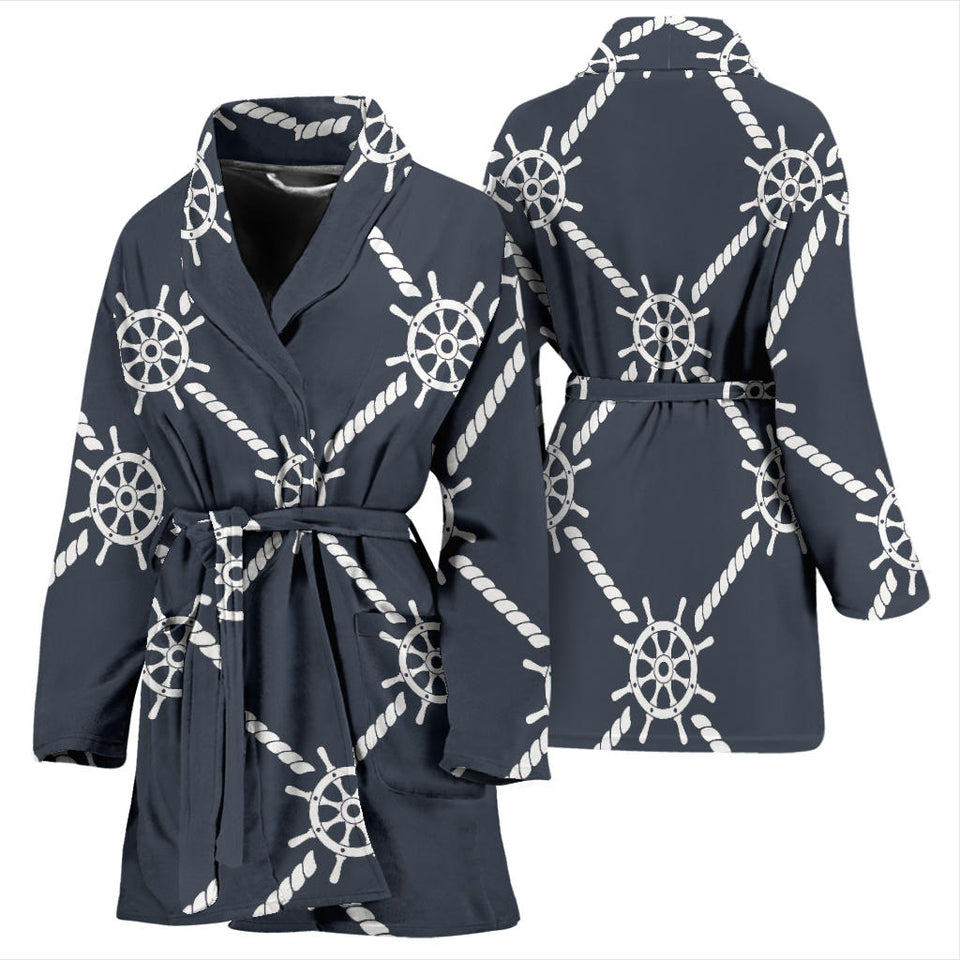 Nautical Steering Wheel Rope Pattern Women'S Bathrobe