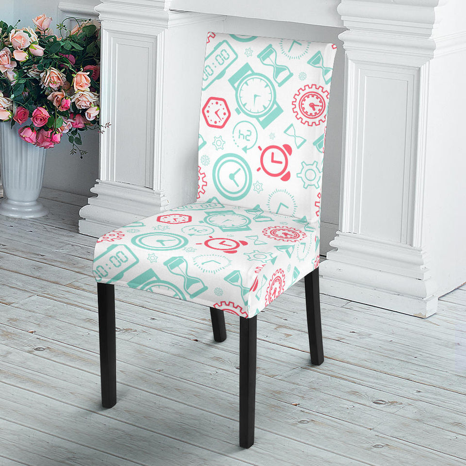 Clock Time Pattern Blackground Dining Chair Slipcover