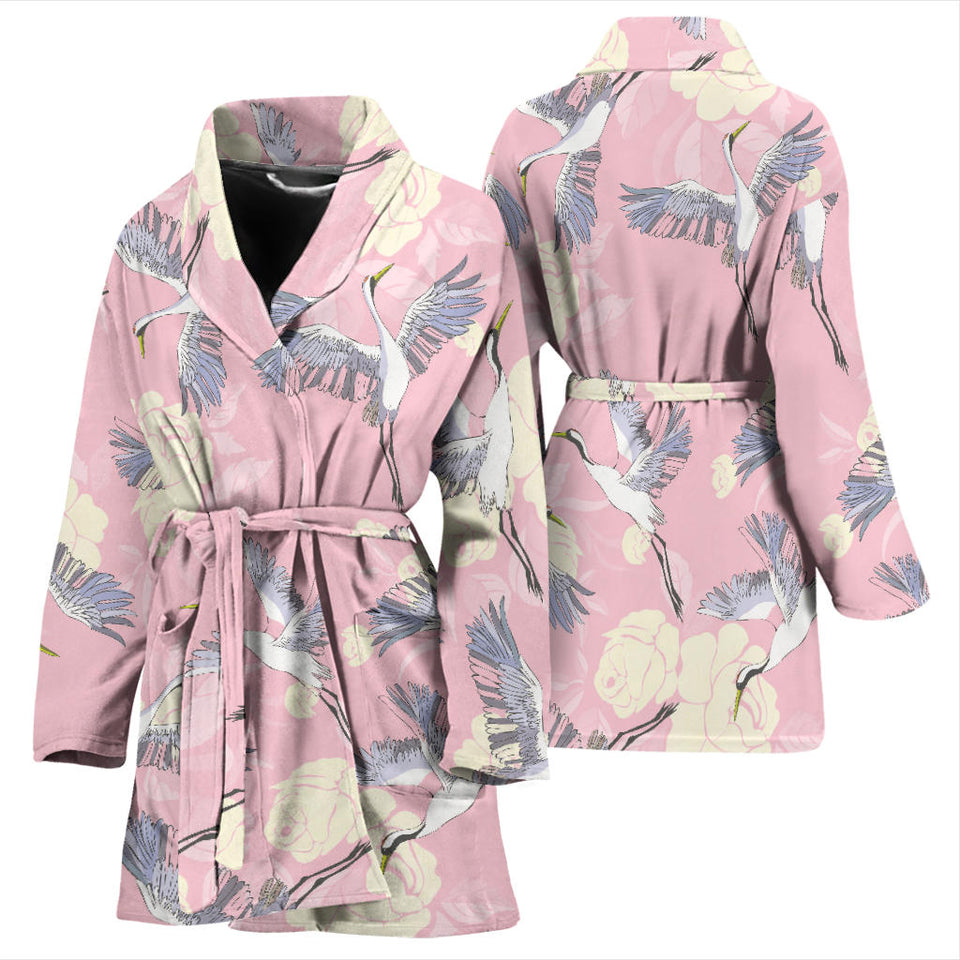 Japanese Crane Rose Pattern Women'S Bathrobe