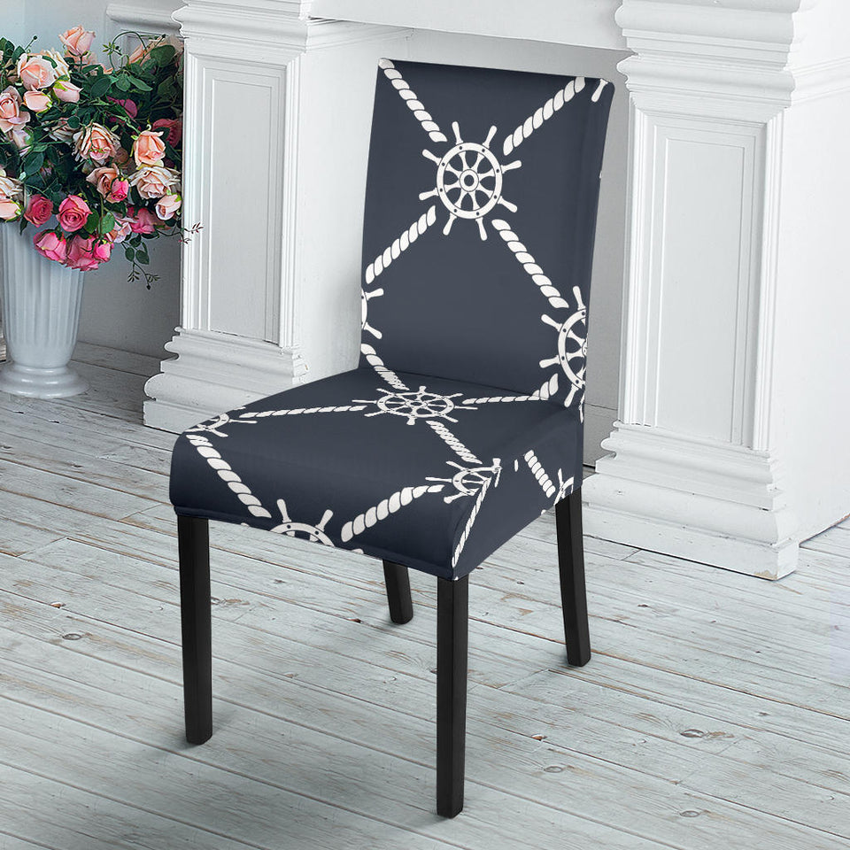 Nautical Steering Wheel Rope Pattern Dining Chair Slipcover