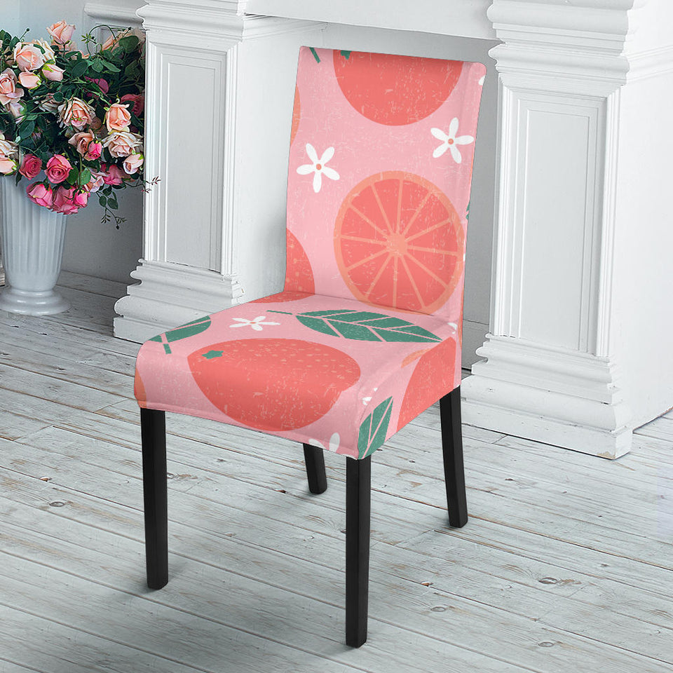 Grapefruit Leaves Flower Pink Background Dining Chair Slipcover