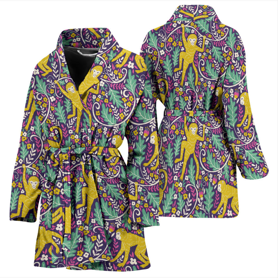 Cute Yellow Monkey Leaves Pattern Women'S Bathrobe
