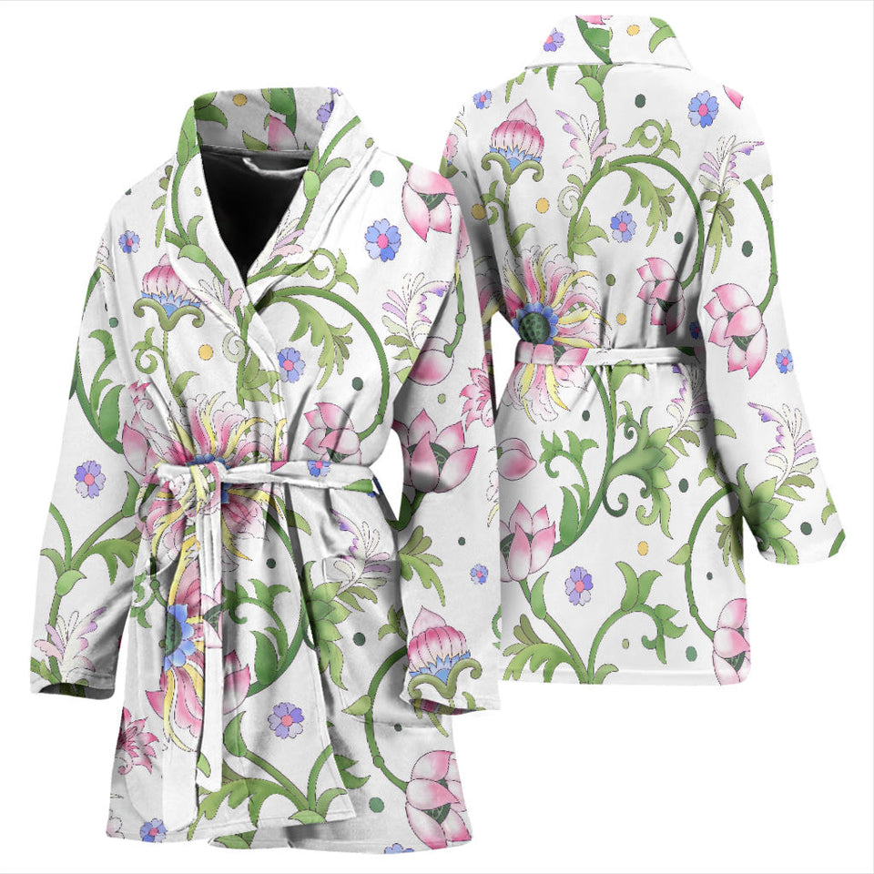 Beautiful Pink Lotus Waterlily Leaves Pattern Women'S Bathrobe