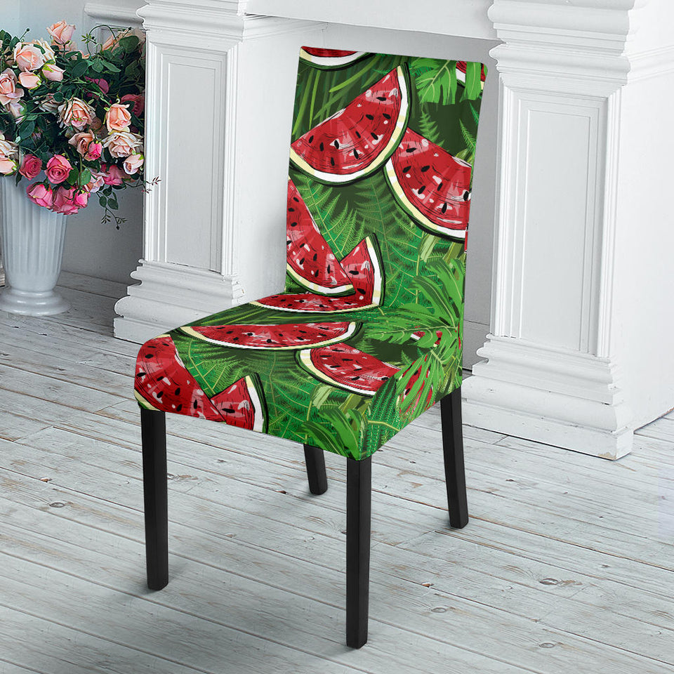 Watermelons Tropical Palm Leaves Pattern Background Dining Chair Slipcover