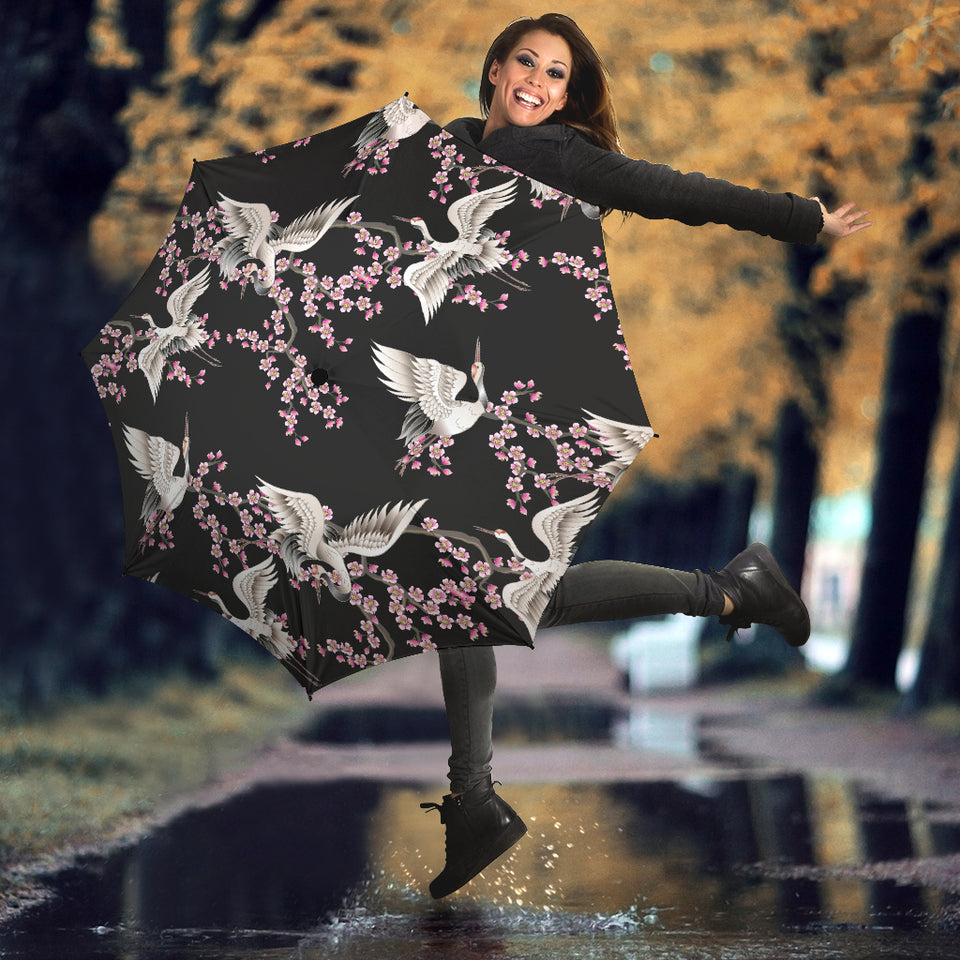 Japanese Crane Pink Sakura Pattern Umbrella