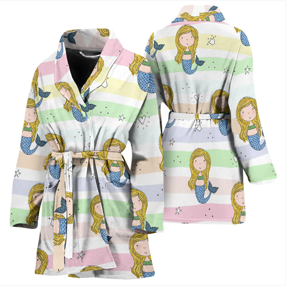 Cute Hand Drawn Mermaid Women'S Bathrobe