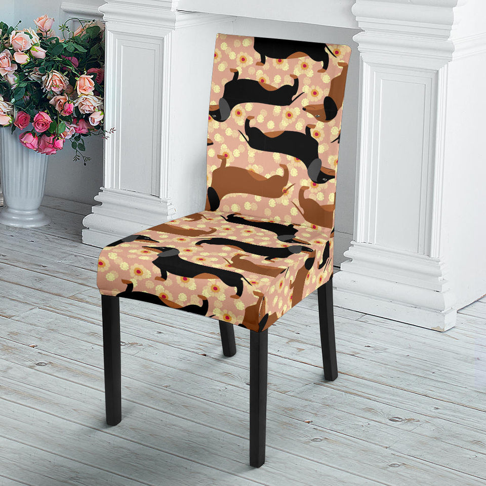Dachshund Floral Background Dining Chair Slipcover