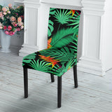 Heliconia Flower Palm Monstera Leaves Black Background Dining Chair Slipcover