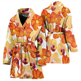 Orange Yellow Orchid Flower Pattern Background Women'S Bathrobe