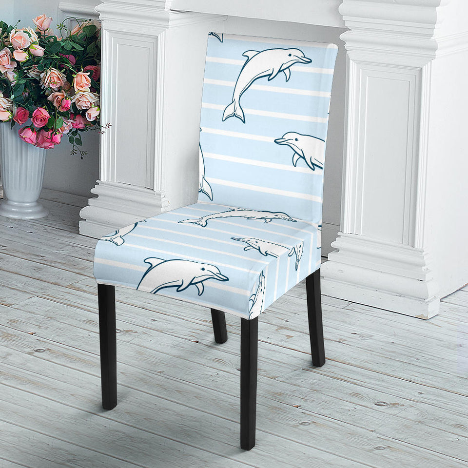 Dolphin Blue Striped Background Dining Chair Slipcover